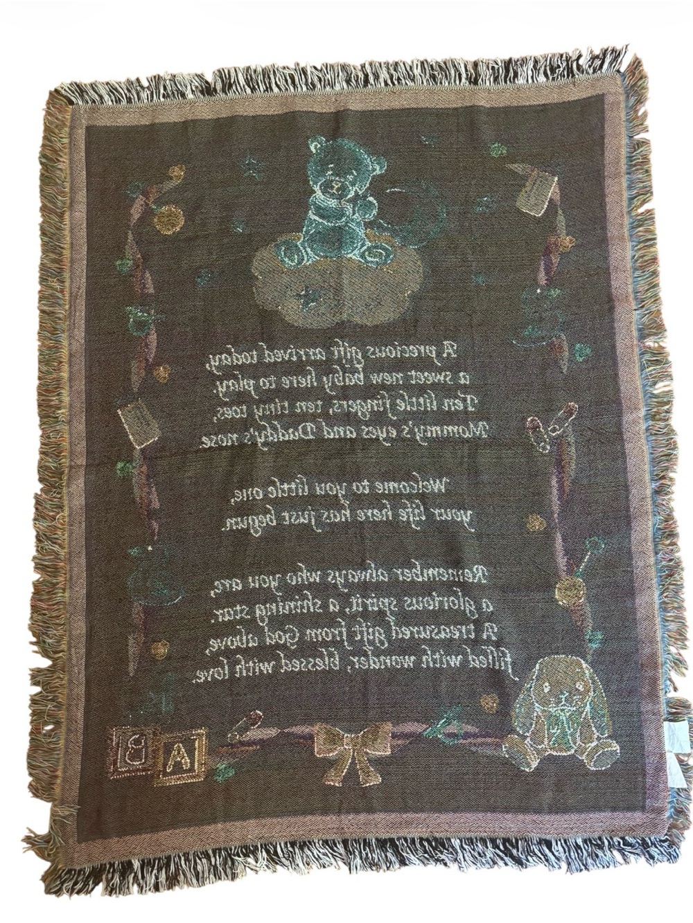 Vintage Collections Etc. Tapestry Throw Blanket Baby Poem Nursery Decor Cottage - Picture 4 of 7